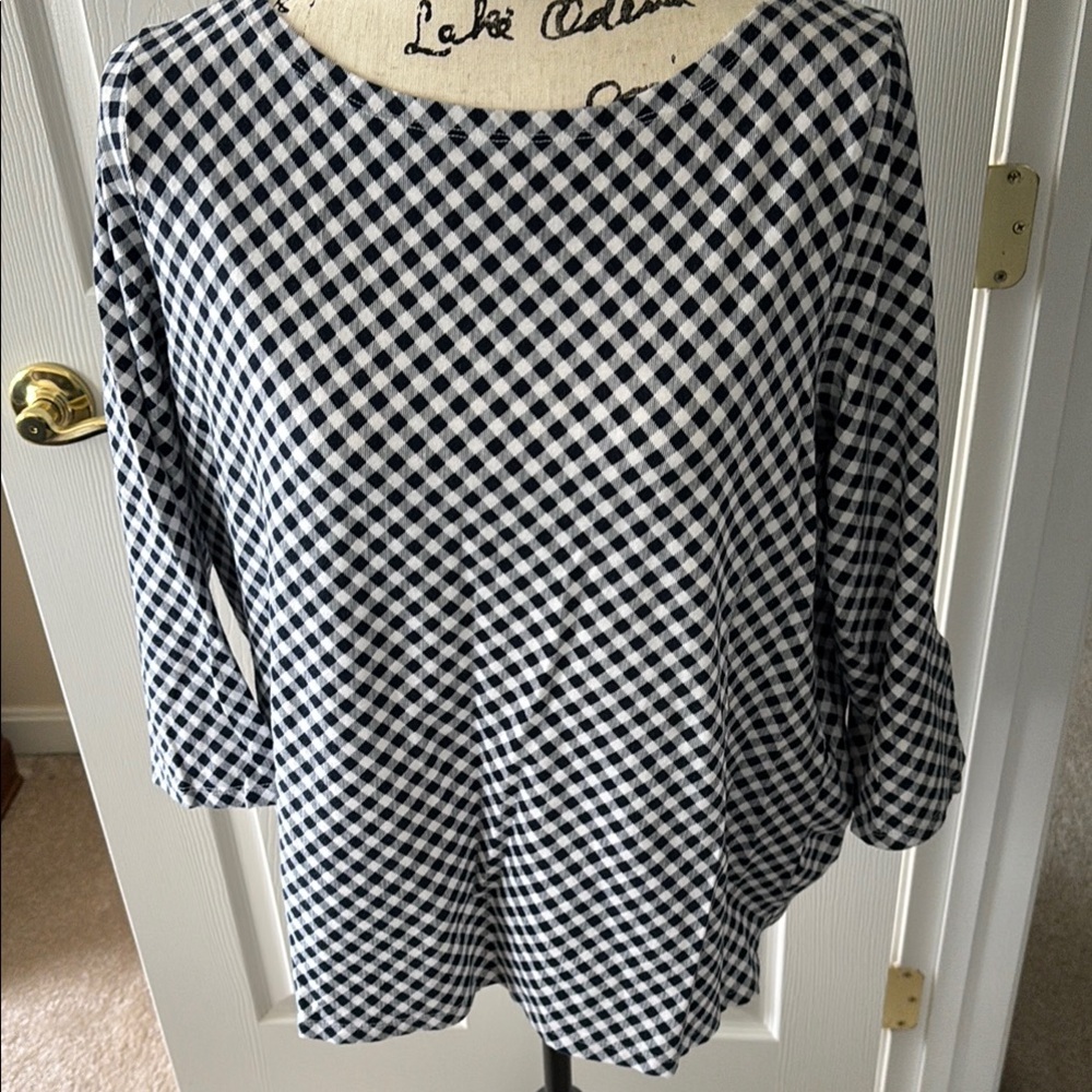 Talbots Blue and White Gingham 3/4 Sleeve Tee